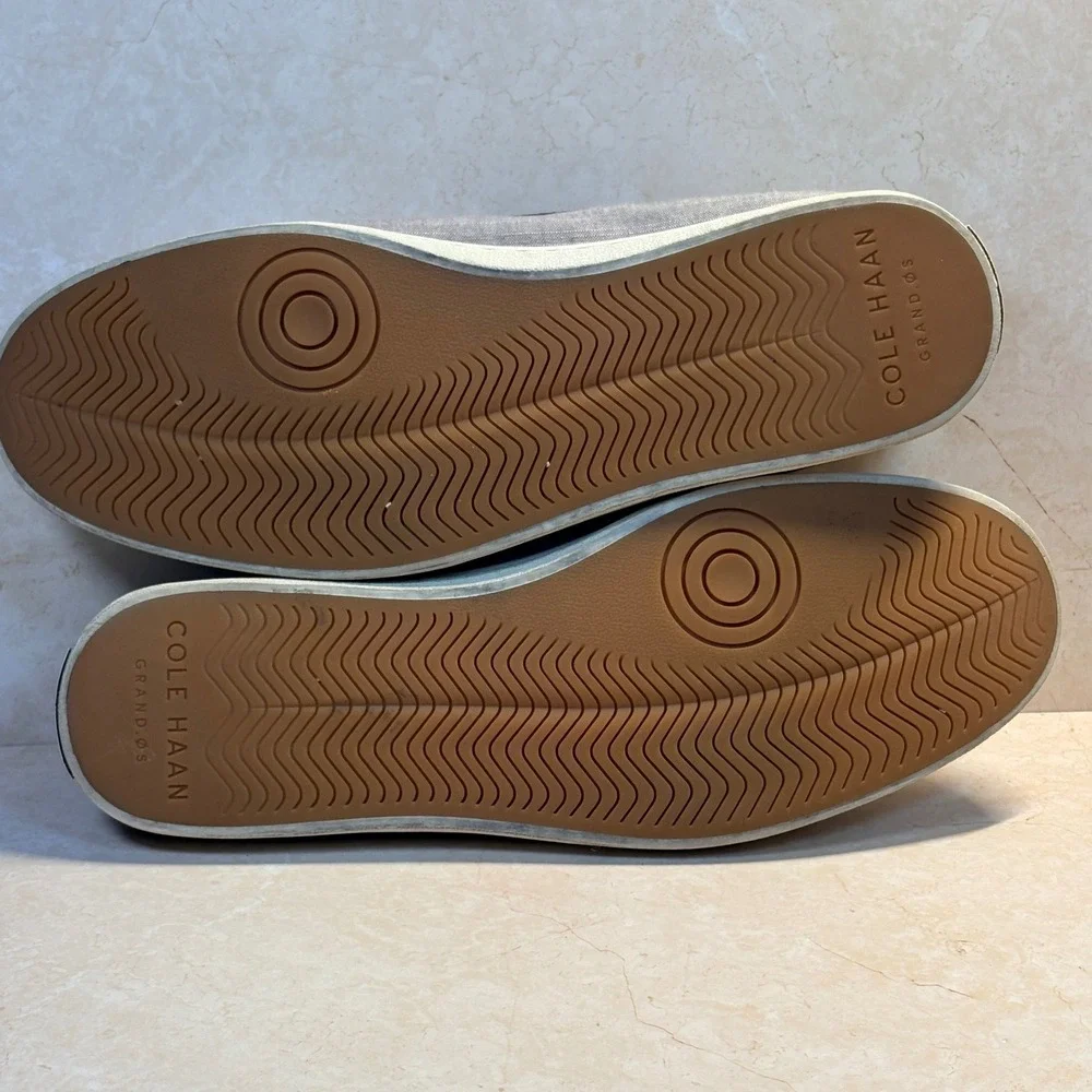 Cole Haan Mens Grand.OS‎ Gray Chambray Textile Leather Penny Loafer Shoes 11.5